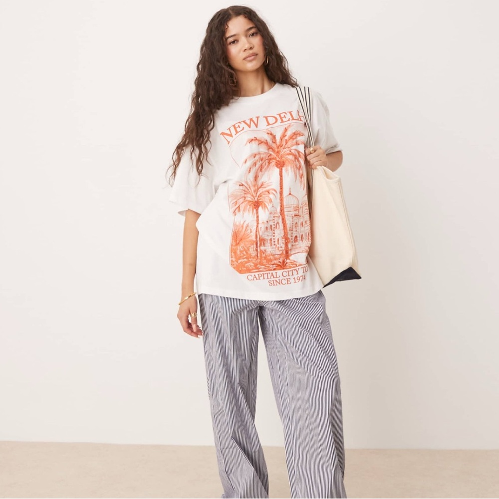 ASOS White Tee with Orange Palm Graphic